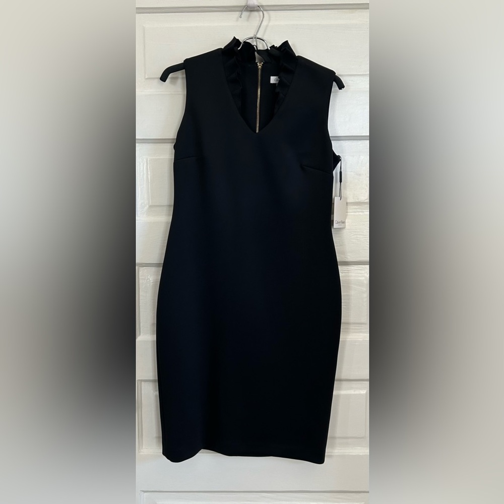Calvin Klein Black Sheath Dress with Ruffled Collar - Picture 6 of 10